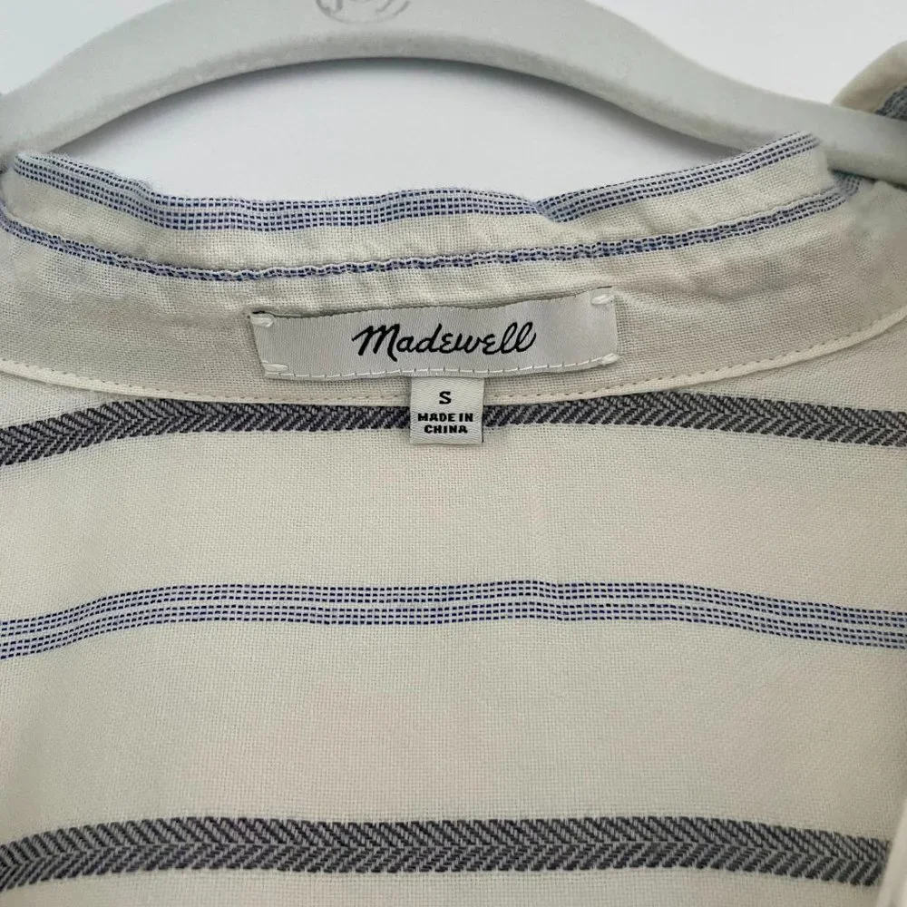 Madewell Tie-Front‎ Shirt in Montpellier Stripe, Short Sleeve, Size Small